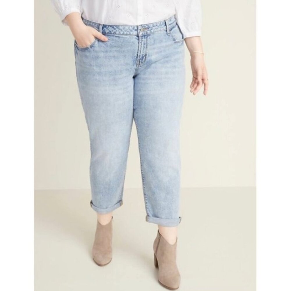 OLD NAVY Womens' Maya Blue Acid Wash Mid-Rise Boyfriend Straight Leg Jeans Sz 16